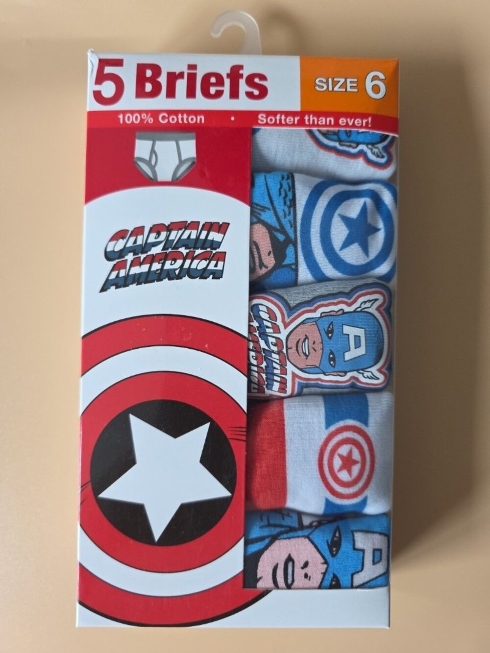 Marvel Captain America Boys Briefs Size 6‎ 5 Pack Cotton Kids Underwear